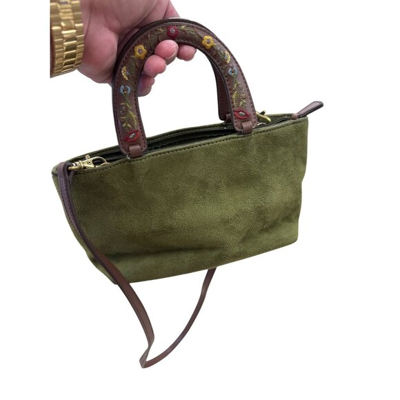 Relic Green Suede Brown Leather Floral Handle Crossbody Bag SKU 7056 - Picture 13 of 13